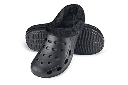 ESTRO Herren Winter Hausschuhe Damen - Hausschuhe Gefüttert Herren Hausschuhe Damen Winter Gartenschuhe Gefüttert Gartenclogs Damen Gefüttert A01 (44, Schwarz)