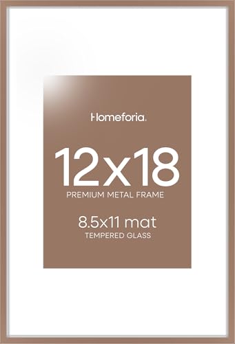 Image of Homeforia 12x18 Mocha Picture Frame, High-End Metal, 8.5x11 Mat, Glass | High End Aluminum, Tempered Glass, Acid-Free 8.5x11 Removable Mat, 12x18 in Edge-to-Edge Display 18x12, Wall Kit, Set Of 1