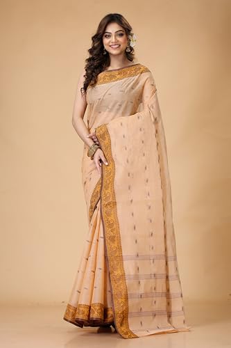 Image of Women's Traditional Bengal Tant Pure Cotton Design Border & Butta Tant Saree Without Blouse Piece