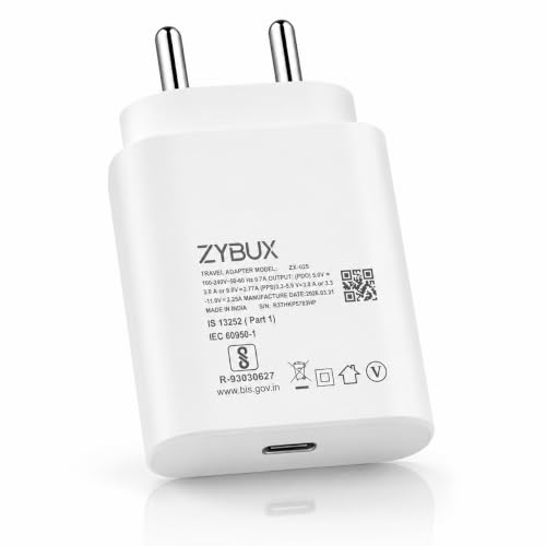 Image of Zybux 25W C-Type Super-Fast Power Adapter Compatible with Samsung Galaxy Z Fold 6|5|4|Ultra|Plus|S24|S23|M17|A17|F07|M35|M36|Tab |S11|S10|S9|FE|Lite| USB-C 25Watt PD 3.0 Quick Fast Adaptor, White