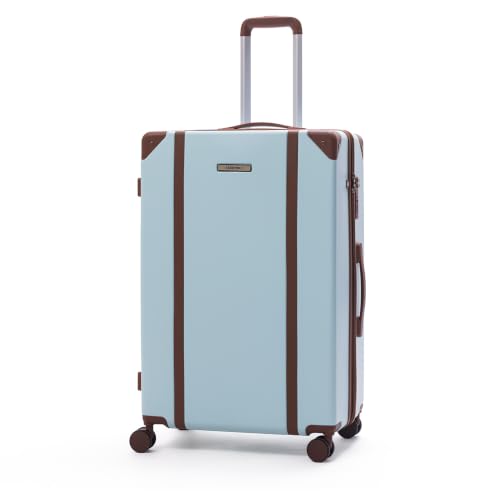 Image of Assembly Vintage 28 Inch (75cm) Large Check-in Trolley Bag Hard Shell Polycarbonate Suitcase Retro Classic Design with TSA Lock 8 Spinner Wheels Blue