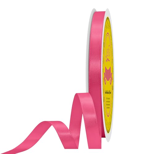 Image of Double Face Hot Pink Satin Ribbon 3 /8 inch X 50 Yards Polyester Hot Pink Ribbon for Gift Wrapping Very Suitable for Weddings Party Hair Bow Invitation Decorations and More