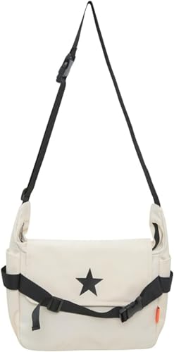 Star Pattern Messenger Bag Y2K Aesthetic Crossbody Bag Zipper Closure Tote Bag Multipurpose Shoulder Bag (White)