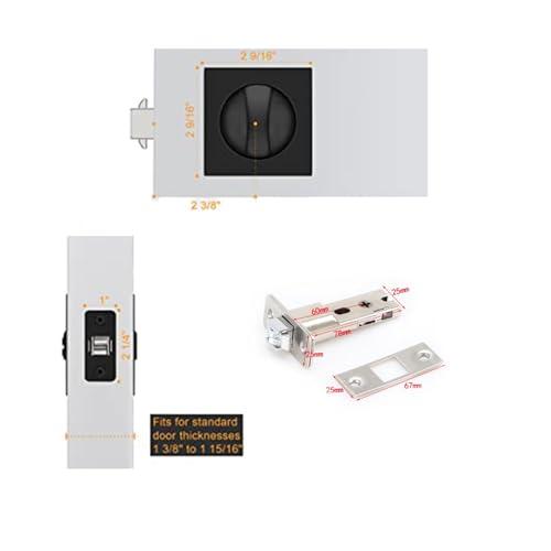 2X Cerradura para Puerta Corredera, Plata Mate, Herraje Contemporáneo para Puerta Corredera de Privacidad, Negro miniatura 5