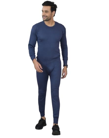 Men's Navy Blue Thermal Top and Lower Set, Long Sleeves, Crew Neck-image-27