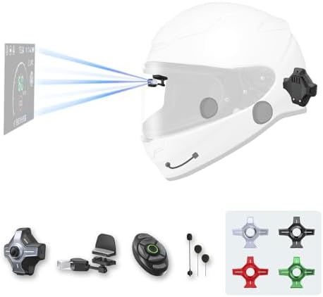 MOTOEYE E6+ Motorcycle Helmet HUD, Head Up Display, Bluetooth,GPS, CarPlay, Android Auto, Mesh Intercom, Rearview Camera, Remote Control, Noise Reduction, RGB Lights, IP66 for All Helmets (E6+)