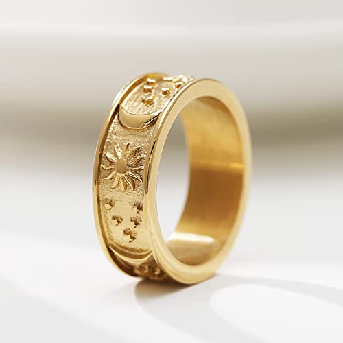 HZMAN 8mm Moon Star Sun Statement Ring Stainless Steel Boho Jewelry for Women Men2