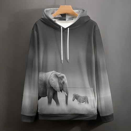 Sweat à capuche avec poches et imprimé zèbres éléphants amples - 3