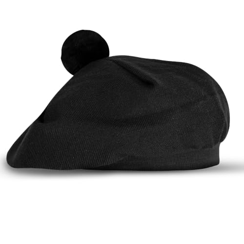Image of Scottish Tam O' Shanter Hat Tartan Bonnet Pom Pom Wool Flat Cap One Size
