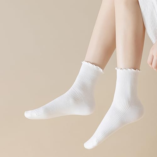 Image of Ruffle Ankle Socks for Women, Cute Casual Lettuce Edge Frilly Crew Socks Breathable Lightweight Daily Socks