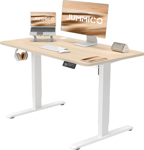 JUMMICO Höhenverstellbarer Schreibtisch 100x60 cm, Schreibtisch Höhenverstellbar Elektrisch Ergonomischer Steh-Sitz Tisch Computertisch Höhenverstellbar Stehschreibtisch Adjustable Desk (Beige)