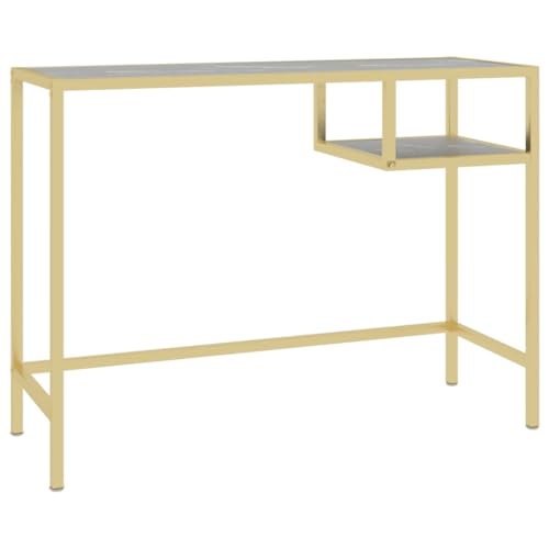 vidaXL Computertisch Industrie-Stil Schreibtisch Bürotisch PC Tisch Arbeitstisch Laptoptisch Büromöbel Schwarz Marmor 100x36x74cm Hartglas