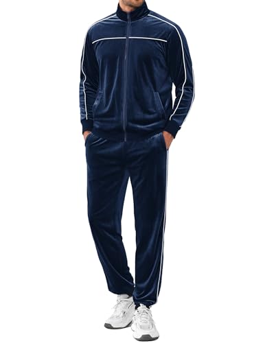 COOFANDY Mens Velour Tracksuits 2 Piece Set Outfits Zip Up Sweatsuits Velvet Jacket Pants Set