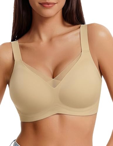 Image of Avidlove Womens Seamless Bras V Mesh Comfort Bralette Everyday T-Shirt Bra | wireless comfort with jelly lift; soft breathable; seamless back smooth; widded straps and side wings; full coverage
