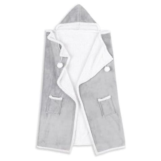 Safdie & Co. Hooded Blanket Throw Wearable Cuddle, 51"x71", Grey