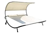 OUTFLEXX Exklusive Doppelliege in weiß und Silber, Sonnenliege, 2er Liegebank aus solidem Stahl, 210 x 200 x 151 cm, Liegefläche aus hochwertigem Polyester, inkl. Nackenkissen, rollbar, wetterfest - 3