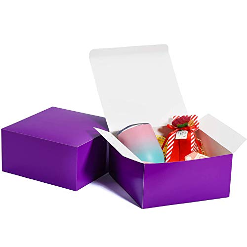 MESHA Purple Gift Box 8X8X4", Sturdy Gift Boxes with Lids, Bridesmaid Proposal Boxes 10Pcs, Gift Boxes for Presents, Birthday, Christmas, Bridal, Wedding, Graduation, Party Favor, Cupcake, Crafting