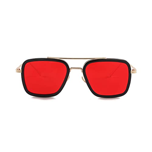 Image of Kursan Polarized Tony Stark Sunglasses for Men Women Vintage Square Metal Frame Iron Man and Spider-Man Eyeglasses