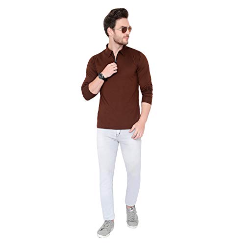 Image of Men's Cotton Blend Full Sleeve Zip Neck Polo T-Shirt (Pack of 1)