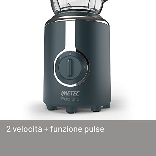 Imetec FrullaTutto Frullatore, Lame Tritaghiaccio in Acciaio Inox, Bicchiere da 800 ml in Vetro Antigraffio, 2 Velocità, Funzionamento Impulsi, 500 W, 2 Velocità, Lavabile Lavastoviglie