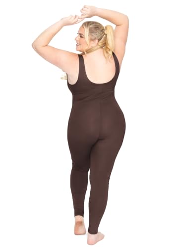 Image of STRETCH IS COMFORT Womens Plus Size Tank Unitard Athletic Rompers For Women | 95% cotton 5% spandex, round neckline, sleeveless straps, U-back, seamless front, one piece outfits for women, workout romper