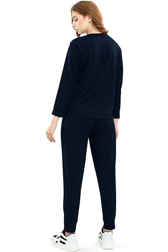 Image of ZEYO Women's Cotton Typography Printed Relaxed Night Suit Set of Top & Joggers