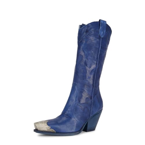 keleimusi Women's Western Cowboy Boots Stacked Block Heel Knee High Cowgirl Boots Steel Toe Side Zipper Western Booties for Women Fashion Retro Tall Boot2