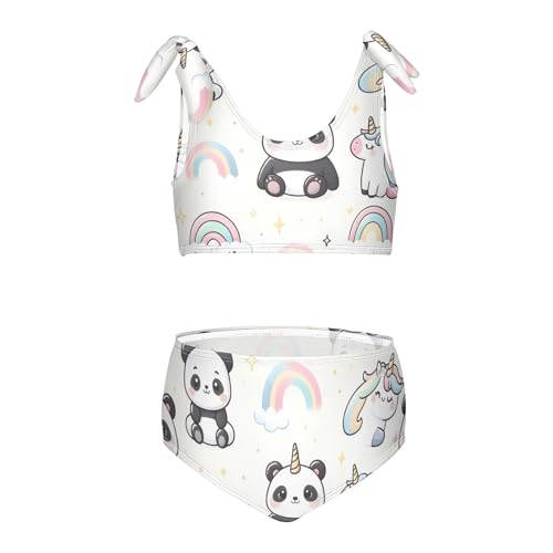 Girls' Bikini Set, Cute Panda Unicorn Rainbow Kids Swimsuit 2 Pcs Beach Bathing Suit