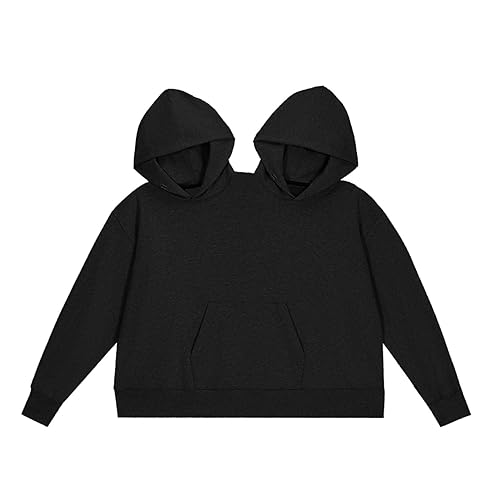 Lustiges Kapuzen-Sweatshirt für Paare Unisex übergroß lässig langärmelig lockeres Oberteil für zwei Personen lange lockere Sweatshirts für Damen Schwarz Einheitsgröße