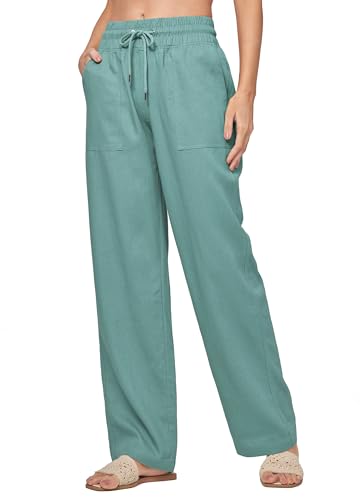 Image of Willit Women Linen Pants Wide Leg Casual Palazzo Pants Cotton Linen Lounge Beach Summer Pants with Pockets 29 inch /31 inch / 33 inch