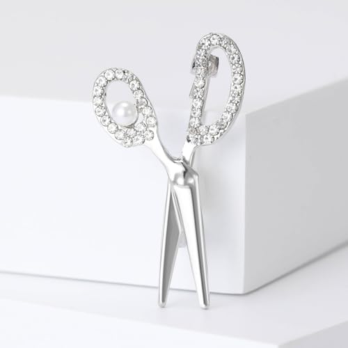 Image of Scissors Brooch Pins for Women, Barber Hairdresser Scissors Brooch Pin, Cute Scissor Brooch Lapel Pin, Bohemian Pearl Scissors Brooches Pins for Women Hat Bag Suit Dress Accessories