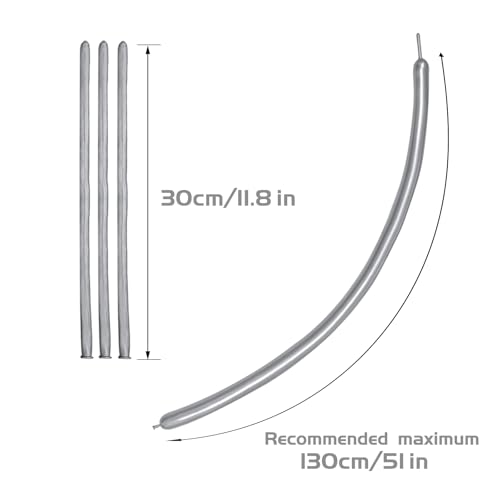 Image of 260 Metallic Silver Long Balloons for Balloon Garland Thickening Skinny Latex Twisting Animals Modeling Christmas Birthday Wedding Party Festival Decorations 100pcs