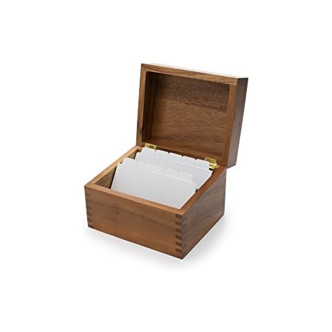 Ironwood Gourmet Acacia Wood Recipe Box with Divider Tabs, 2 Compartment, Single Cover