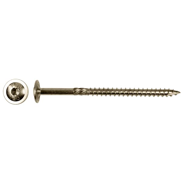 Tellerkopfschraube Holzschraube A2 Edelstahl Ø 8 mm x 120 mm Tx (T40) Teilgewinde - Tellerkopf dia 22 mm VE 50 Stück + gratis Bit