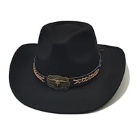 Willheoy Cowboy Hut Herren Damen Westernhut Kostüm Cowgirl Hut Unisex Cowboyhüte Schwarz Breiter Krempe mit Lederband für Erwachsene (F-Schwarz)