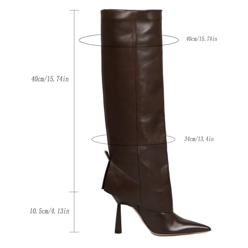 Image of Goolita Fold Over Boots For Women, Pointed Toe Stiletto Heel Knee High Boots Fashion Comfortable Slip On Tall Boots