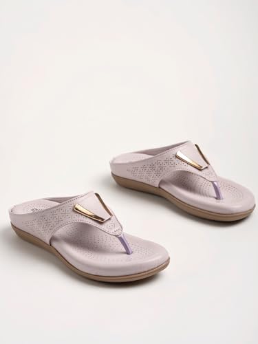 Image of Shoetopia Women's Flat Sandals - Comfortable Slip-On Toe Ring Design with Cut-Out Detailing Ladies Stylish Perforated Upper for Casual Footwear