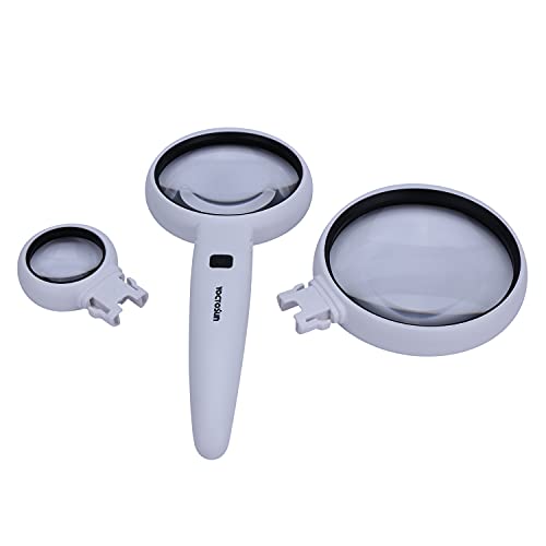 YOCTOSUN Magnifying Glass with Light,Rechargeable Handheld Magnifying Glass 3.5X 5X 11X, 2 LED Illuminated Magnifier for Seniors Reading, Inspection, Coins, Stamps, Jewelry and Hobbies
