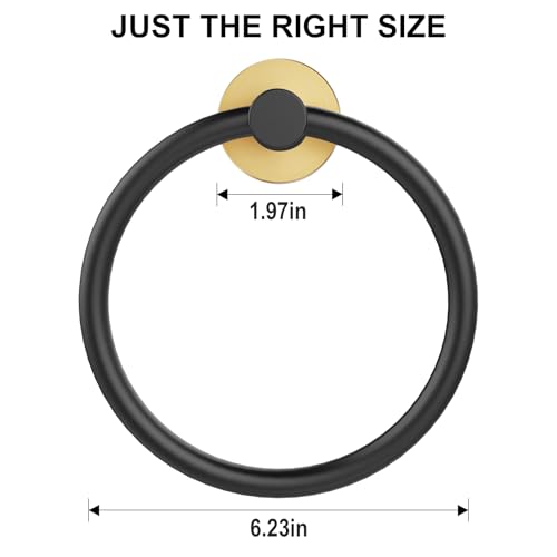 Image of SetSail Towel Holder for Bathroom Wall Stainless Steel Hand Towel Ring Heavy Duty Towel Hanger for Bathroom, Black and Gold
