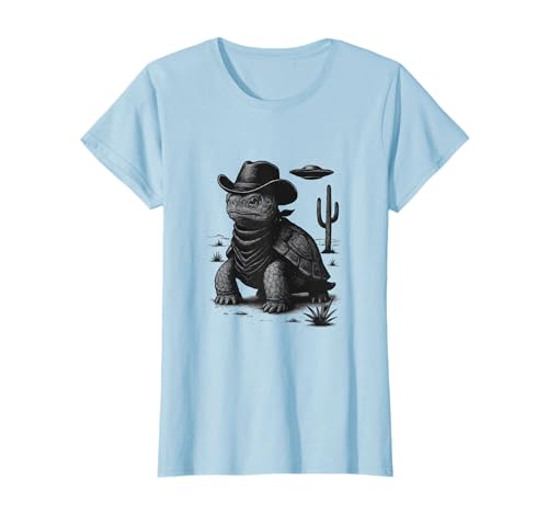 Lustige Cowboy-Schildkröte UFO Alien Western Space Tortoise T-Shirt