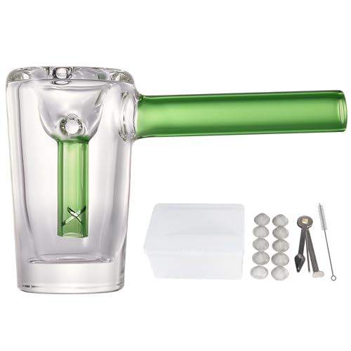 WANNTO Pocket Bubbler Pfeife, 2 in 1 Bubbler Bong & Dry Pipe, Borosilikatglas mit seitlichem Luftloch, Transparentes Design mit Farbakzenten, Zubehör Set mit Aufbewahrungsbox (Grün)