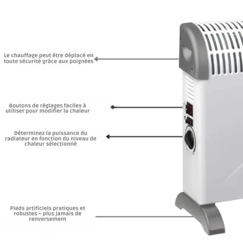 Chauffage électrique 2000W télécommande et radiateur d'appoint pour maison secondaire et bureau