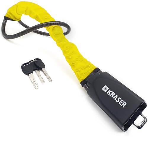 KRASER KR882Y Antirrobo Coche, Robusto Bloqueo Volante Cinturon, Cable Acero Flexible, +Visible y Disuasorio, Cerradura Alta Seguridad con Disco Antitaladro, Cepo Universal para Auto SUV Autocaravana