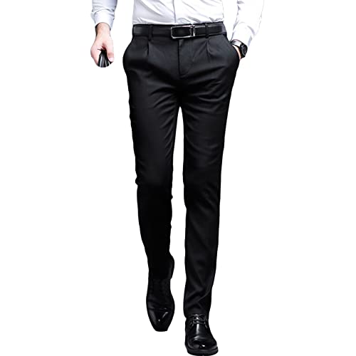 Men's Stylish Slim Fit Pant Classic Straight Leg Casual Suit Pant Lightweight Business Wrinkle Resistant Trouser (Black,38)