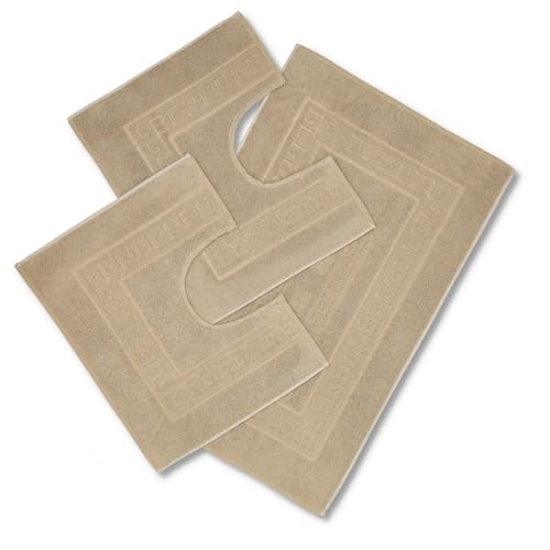 Casatessile Set 3 Tapis éponge de Bain, 1 Tapis 60X90 cm + 2 Ronde WC 60x45 cm. Torino Tapis de Salle de Bain Absorbant en Coton, Tapis de Salle de Bain sans...