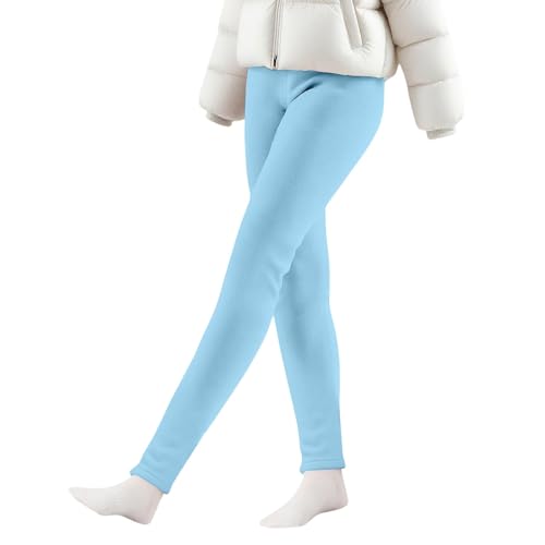 Girls Fleece Lined Leggings Thermal Thick Stretch High Waist Winter Pants Kids Warm Solid Christmas Halloween Tights