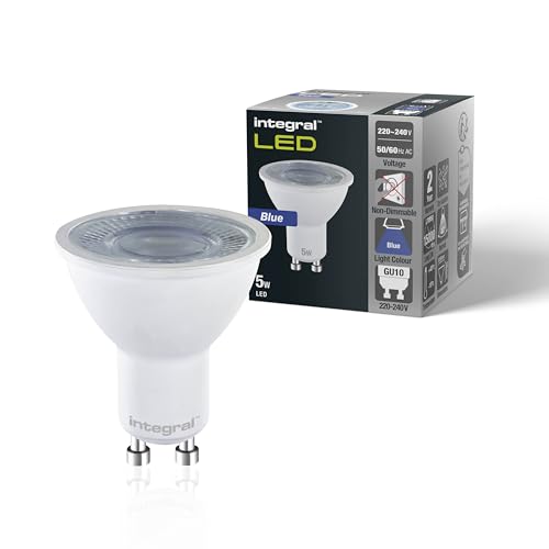 Integral LED 2, Pack GU10 Blue Colour Spotlight Bulb, 5W (50W Equivalent), 40° Beam Angle, Suitable for Displays Restaurants