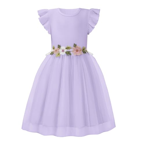LQSZ Tutu Dress for Little Flower Girl Toddler, Girls Summer Dress Ruffle Sleeve for Princess Birthday Wedding Dance Party Size 2-12 Years