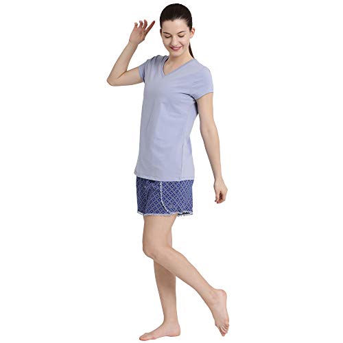 Image of Enamor Short Sleeve Regular Length Pull On Basic V Neck T-Shirt for Women - Slim Fit, Soft and Breathable Stretch Cotton - E067
