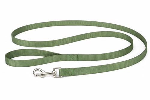 Laisse Chien - Longe pour Chien - Laisse Ziggi Kaki - 130 cm x 15 mm - Nylon - Mousqueton avec Finition Nickel Brillant